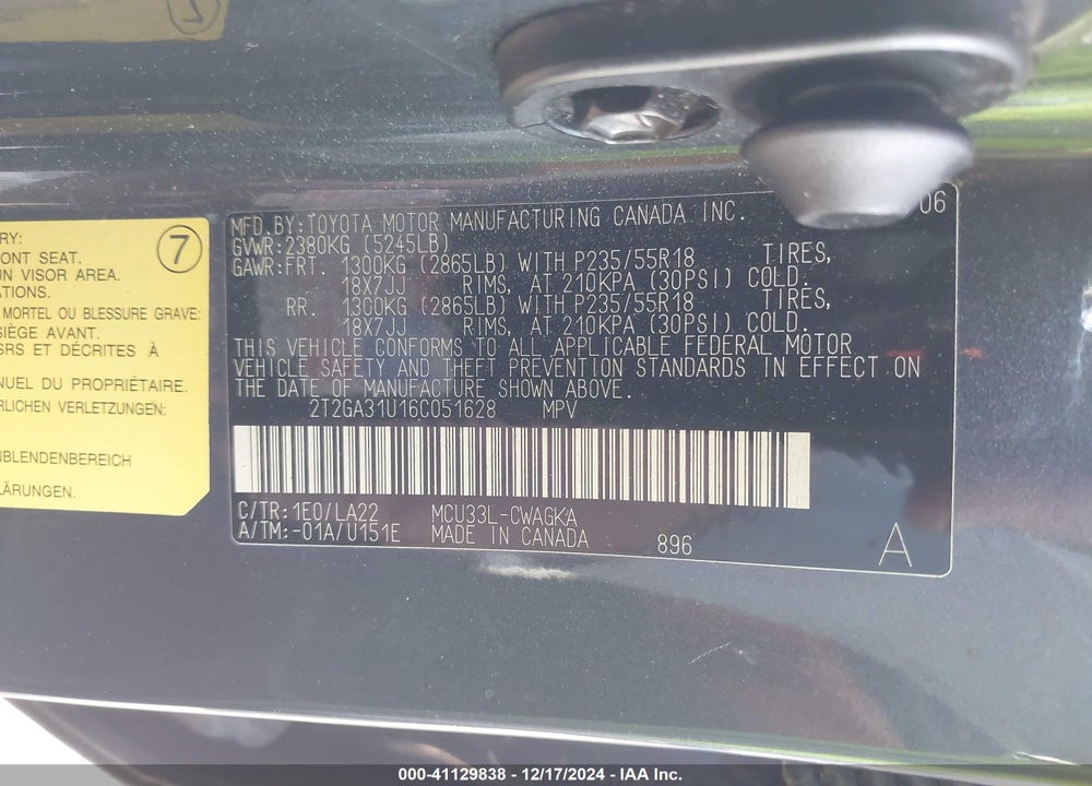 2006 LEXUS RX 330 VIN: 2T2GA31U16C051628