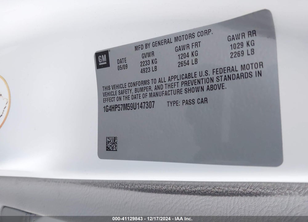 2009 BUICK LUCERNE CX VIN: 1G4HP57M59U147307