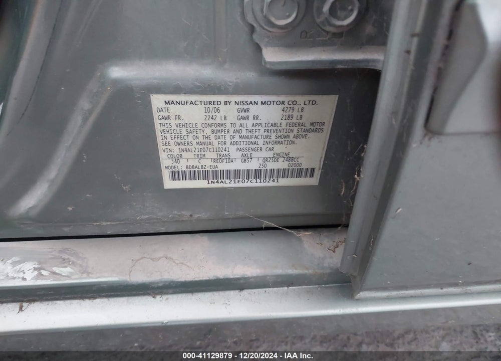 2007 NISSAN ALTIMA 2.5 S VIN: 1N4AL21E07C110241