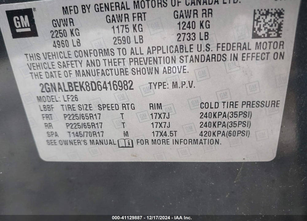 2013 CHEVROLET EQUINOX LS VIN: 2GNALBEK8D6416982