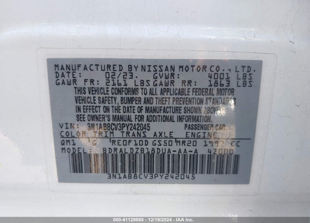 2023 NISSAN SENTRA SV XTRONIC CVT VIN: 3N1AB8CV3PY242045