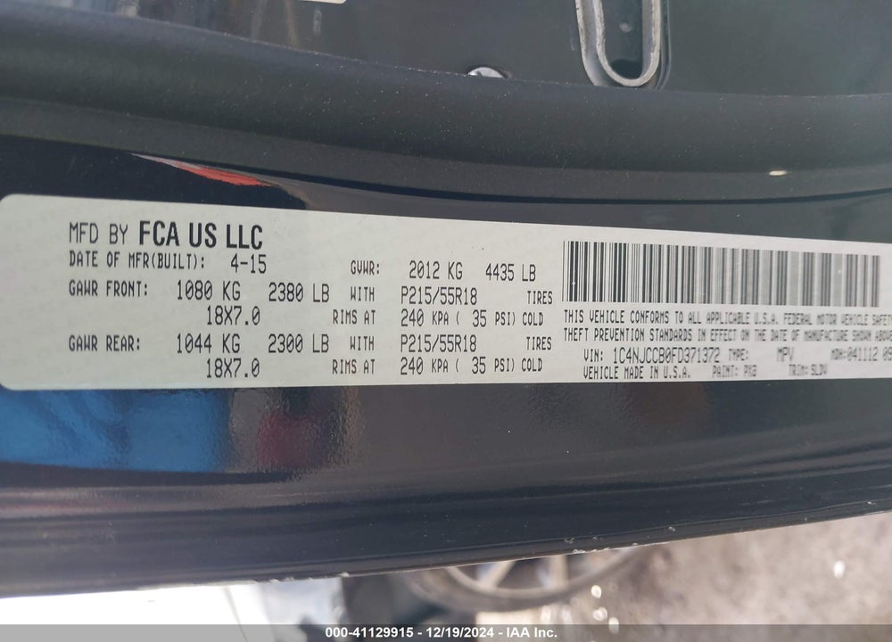 2015 JEEP COMPASS LIMITED VIN: 1C4NJCCB0FD371372