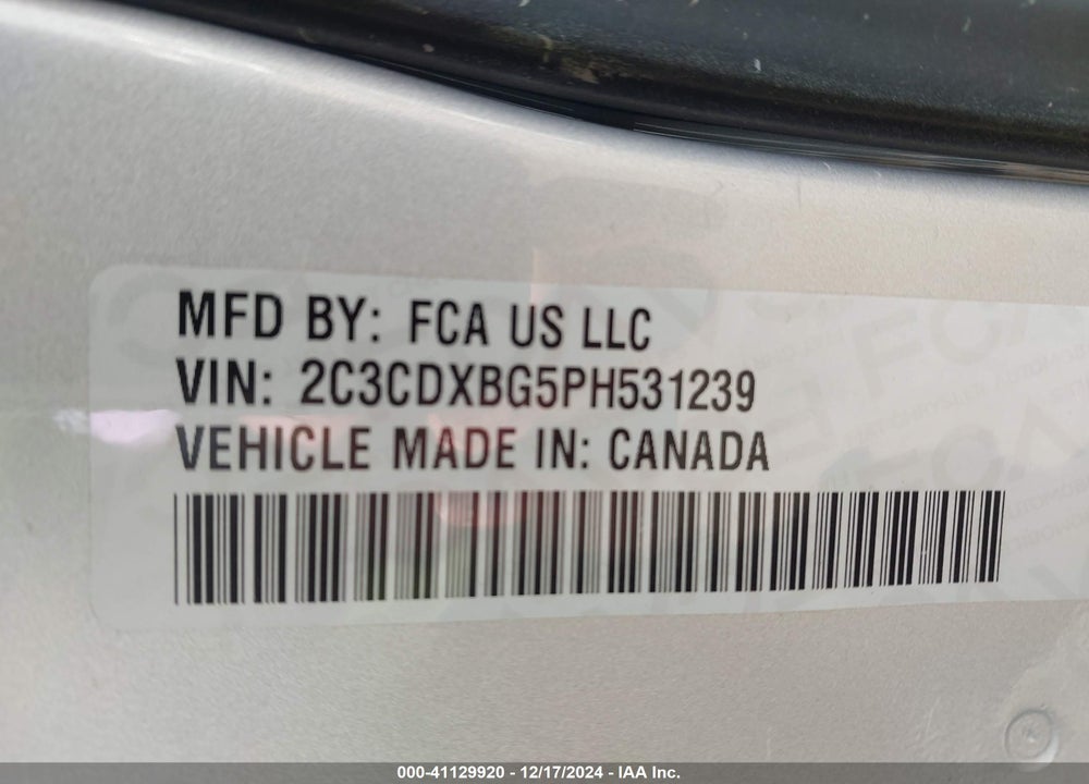 2023 DODGE CHARGER SXT VIN: 2C3CDXBG5PH531239