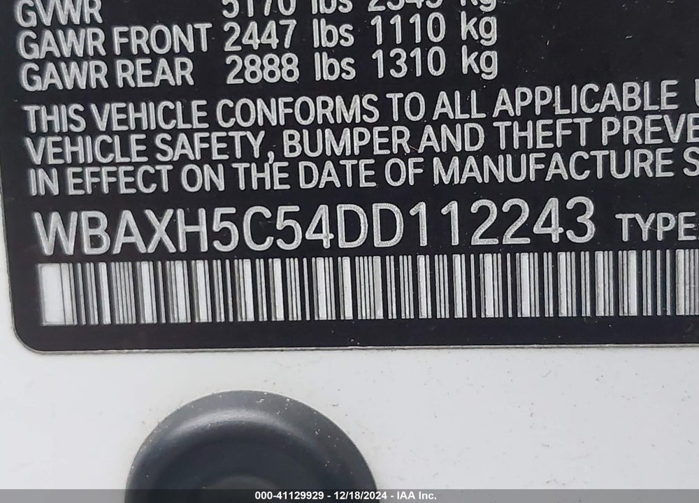 2013 BMW 528I VIN: WBAXH5C54DD112243