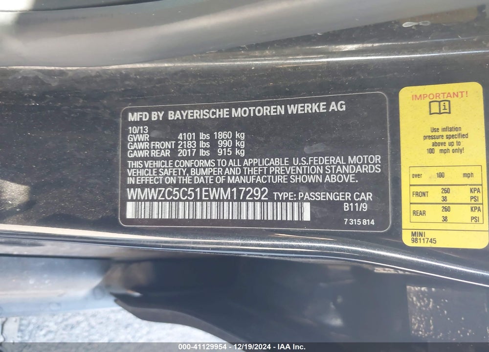 2014 MINI COUNTRYMAN COOPER S VIN: WMWZC5C51EWM17292