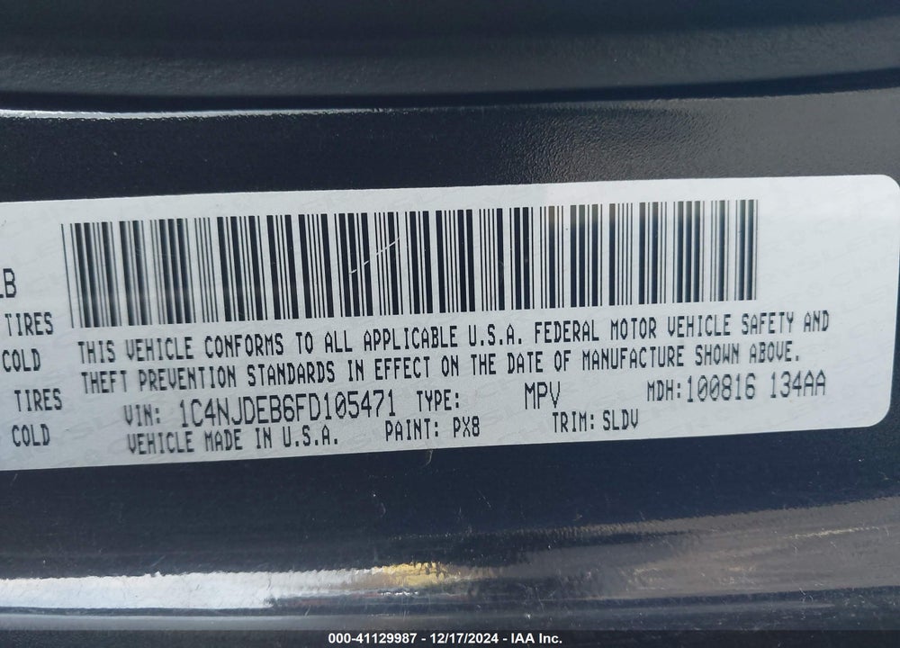 2015 JEEP COMPASS HIGH ALTITUDE EDITION VIN: 1C4NJDEB6FD105471