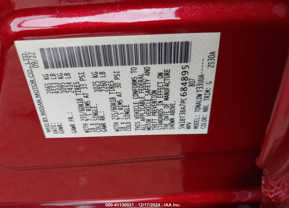2023 NISSAN ROGUE SV FWD VIN: 5N1BT3BA7PC684895