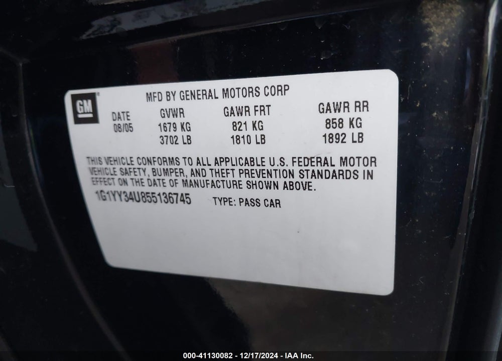 2005 CHEVROLET CORVETTE VIN: 1G1YY34U855136745