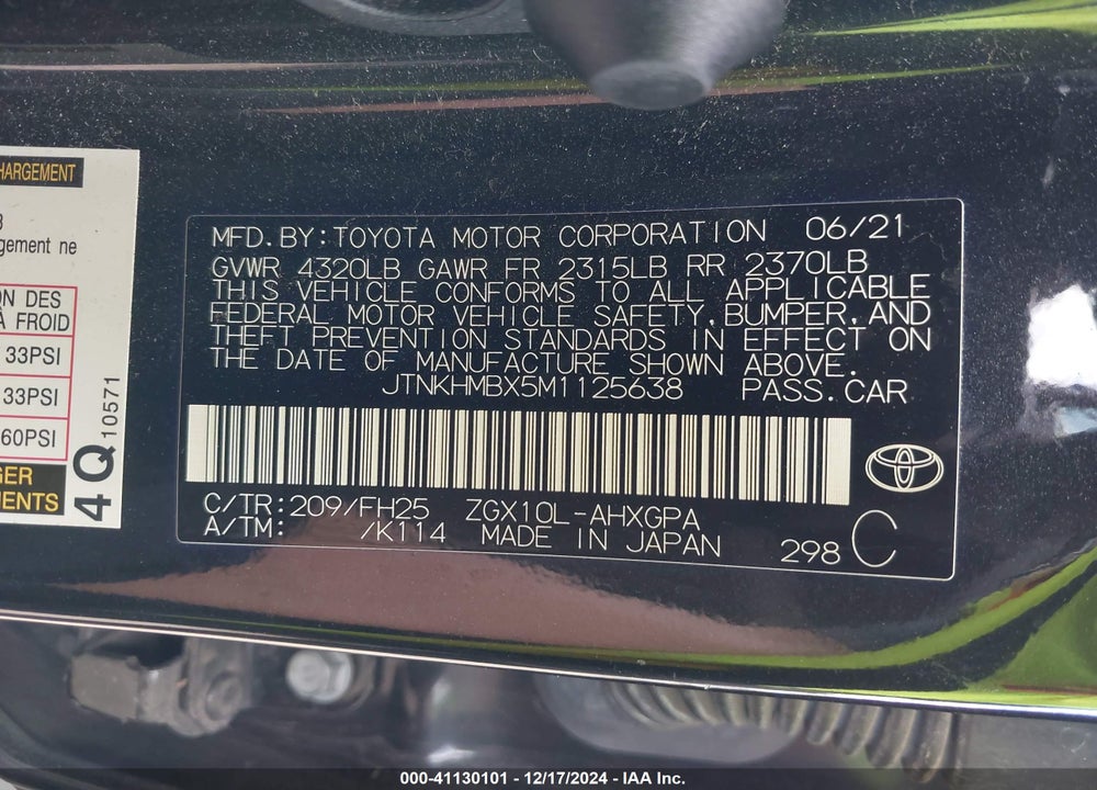 2021 TOYOTA C-HR NIGHTSHADE EDITION VIN: JTNKHMBX5M1125638