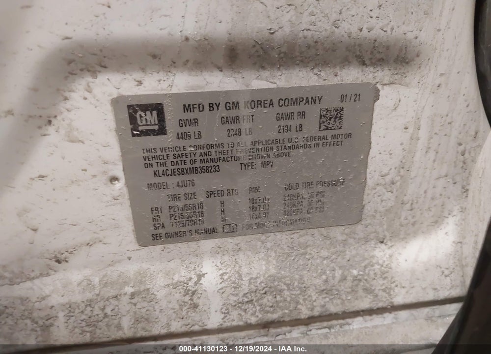 2021 BUICK ENCORE VIN: KL4CJESBXMB358233