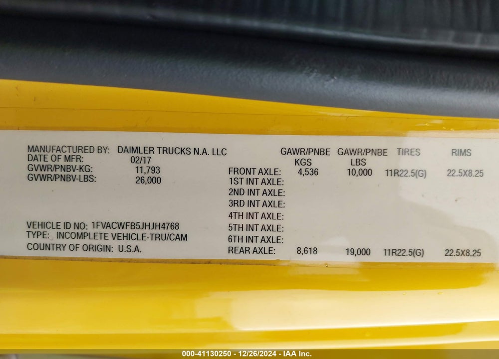 2018 FREIGHTLINER M2 106 VIN: 1FVACWFB5JHJH4768