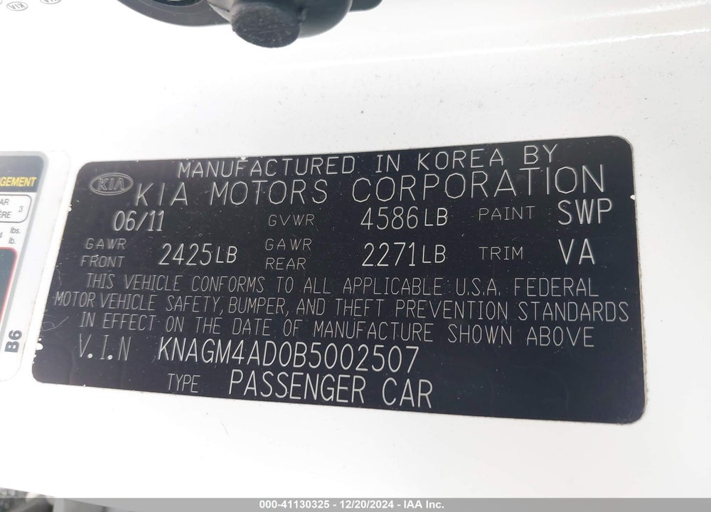 2011 KIA OPTIMA HYBRID EX VIN: KNAGM4AD0B5002507