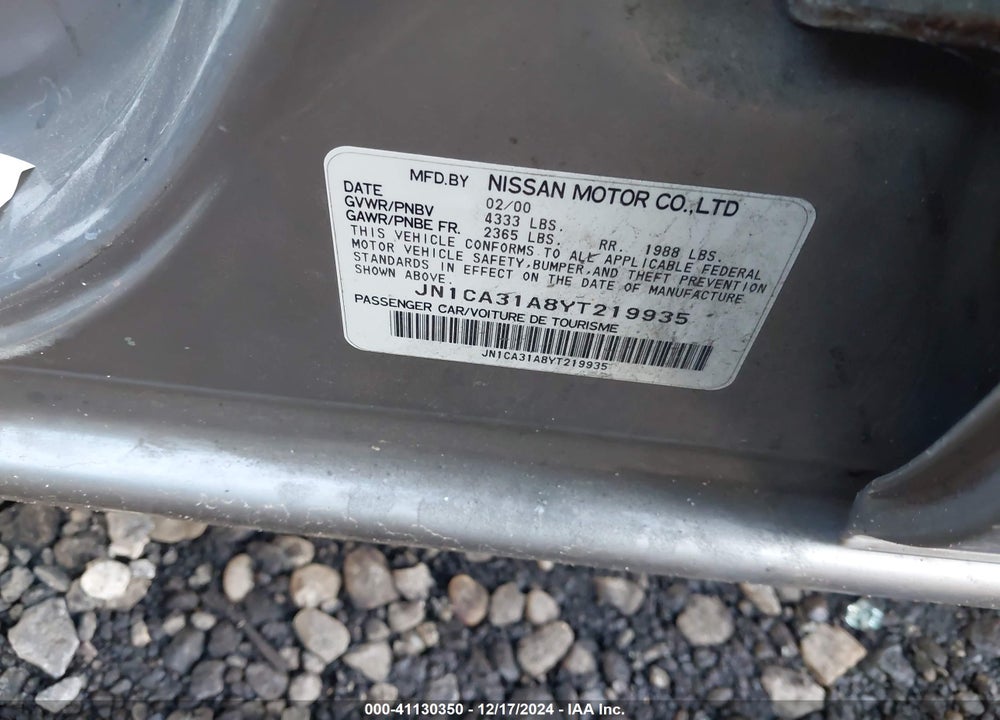 2000 NISSAN MAXIMA GLE/GXE/SE VIN: JN1CA31A8YT219935
