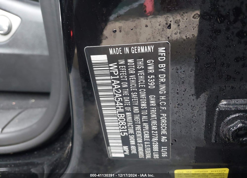 2017 PORSCHE MACAN VIN: WP1AA2A54HLB08315