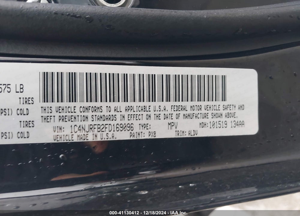 2015 JEEP PATRIOT HIGH ALTITUDE EDITION VIN: 1C4NJRFB2FD169096