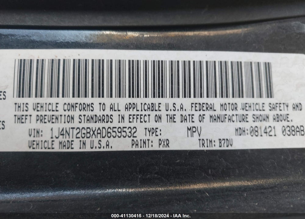 2010 JEEP PATRIOT SPORT VIN: 1J4NT2GBXAD659532