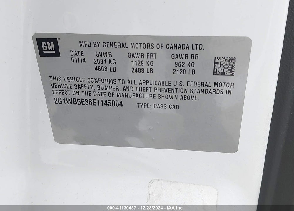 2014 CHEVROLET IMPALA LIMITED LT VIN: 2G1WB5E36E1145004