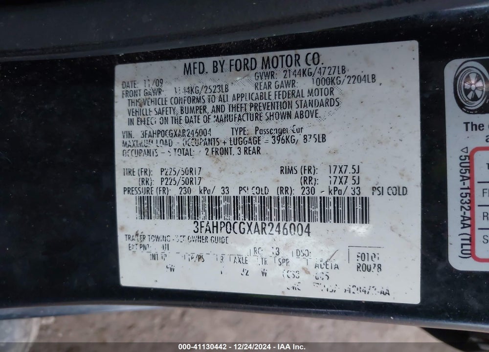 2010 FORD FUSION SEL VIN: 3FAHP0CGXAR246004