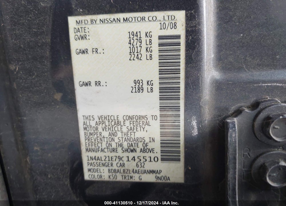 2009 NISSAN ALTIMA 2.5 S VIN: 1N4AL21E79C145510