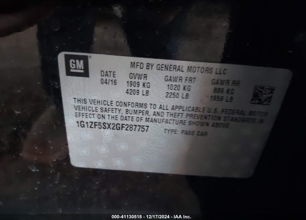 2016 CHEVROLET MALIBU 2LT VIN: 1G1ZF5SX2GF287757