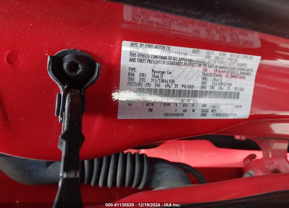 2012 FORD FOCUS SE VIN: 1FAHP3F2XCL266482