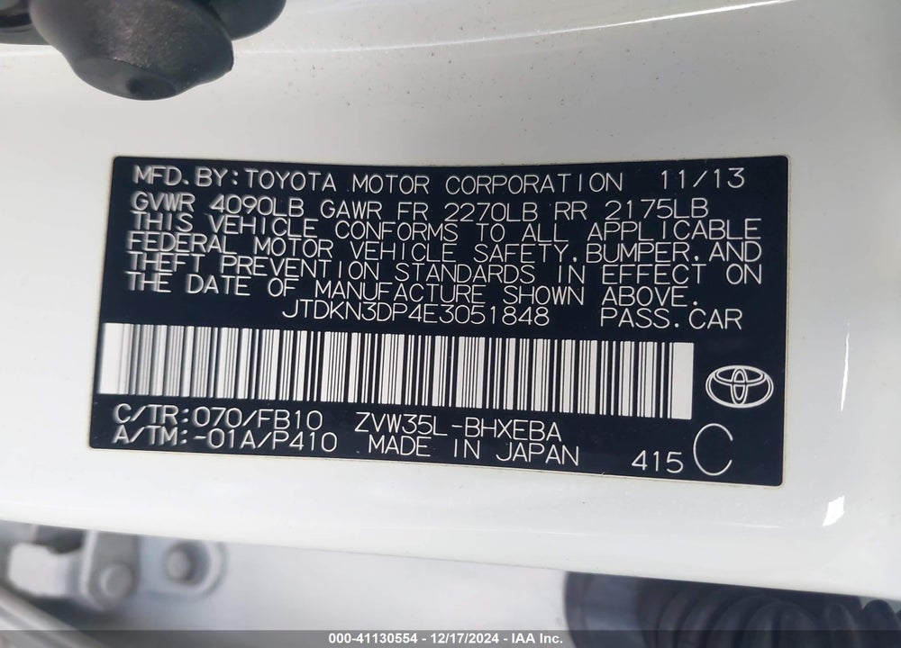 2014 TOYOTA PRIUS PLUG-IN VIN: JTDKN3DP4E3051848