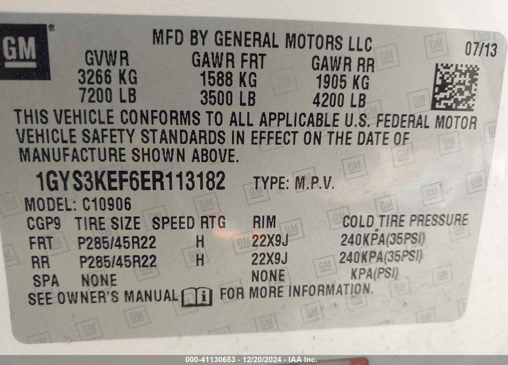 2014 CADILLAC ESCALADE ESV PLATINUM EDITION VIN: 1GYS3KEF6ER113182