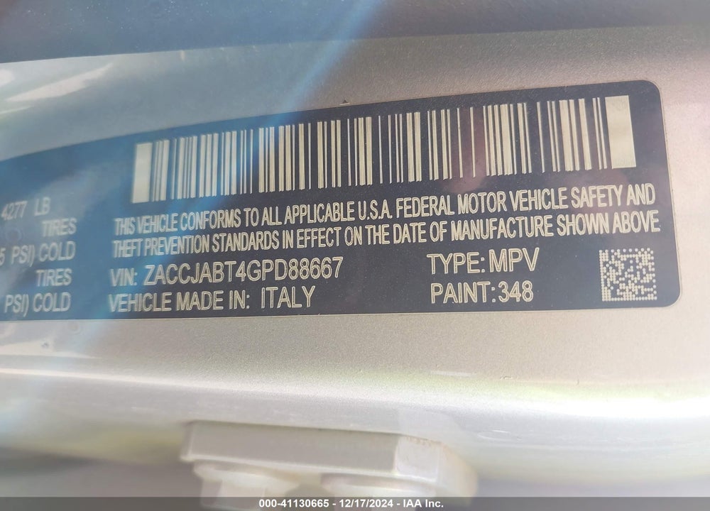 2016 JEEP RENEGADE LATITUDE VIN: ZACCJABT4GPD88667
