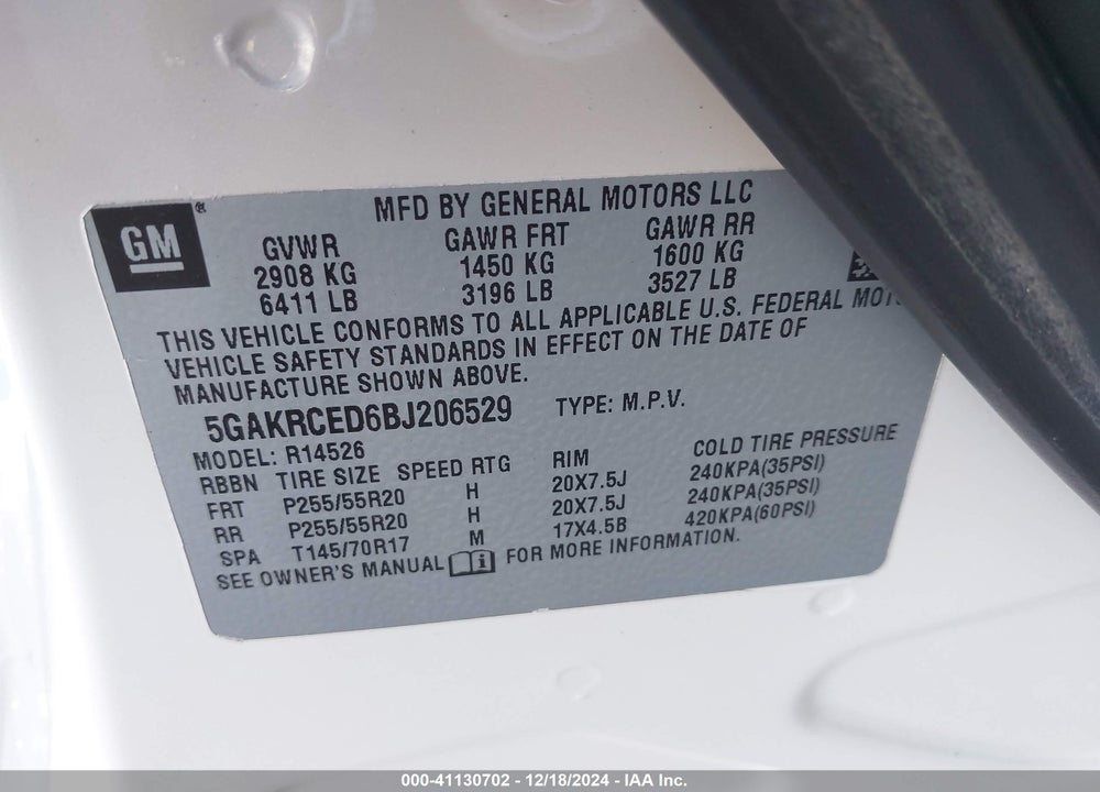 2011 BUICK ENCLAVE 2XL VIN: 5GAKRCED6BJ206529