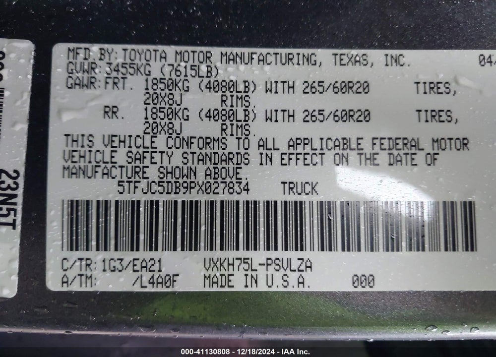 2023 TOYOTA TUNDRA HYBRID LIMITED VIN: 5TFJC5DB9PX027834