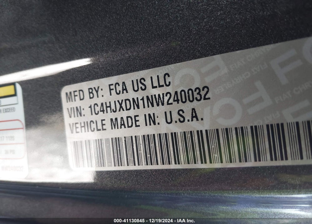 2022 JEEP WRANGLER UNLIMITED VIN: 1C4HJXDN1NW240032