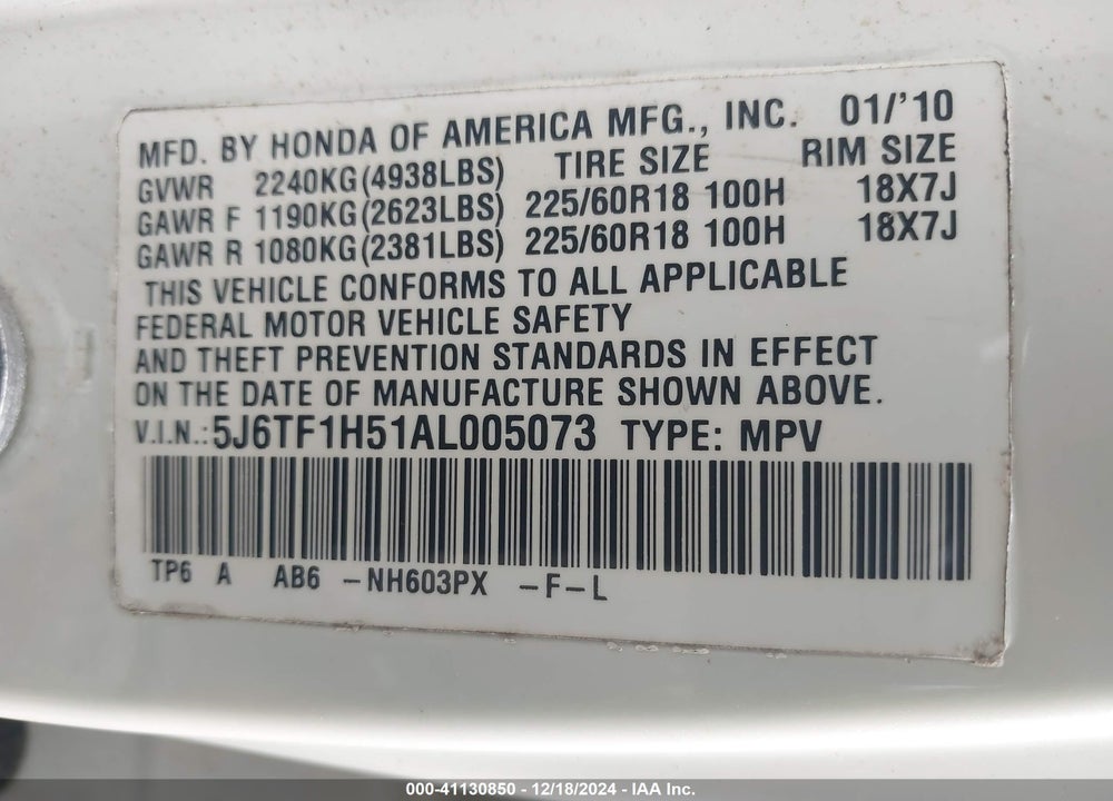 2010 HONDA ACCORD CROSSTOUR EX-L VIN: 5J6TF1H51AL005073