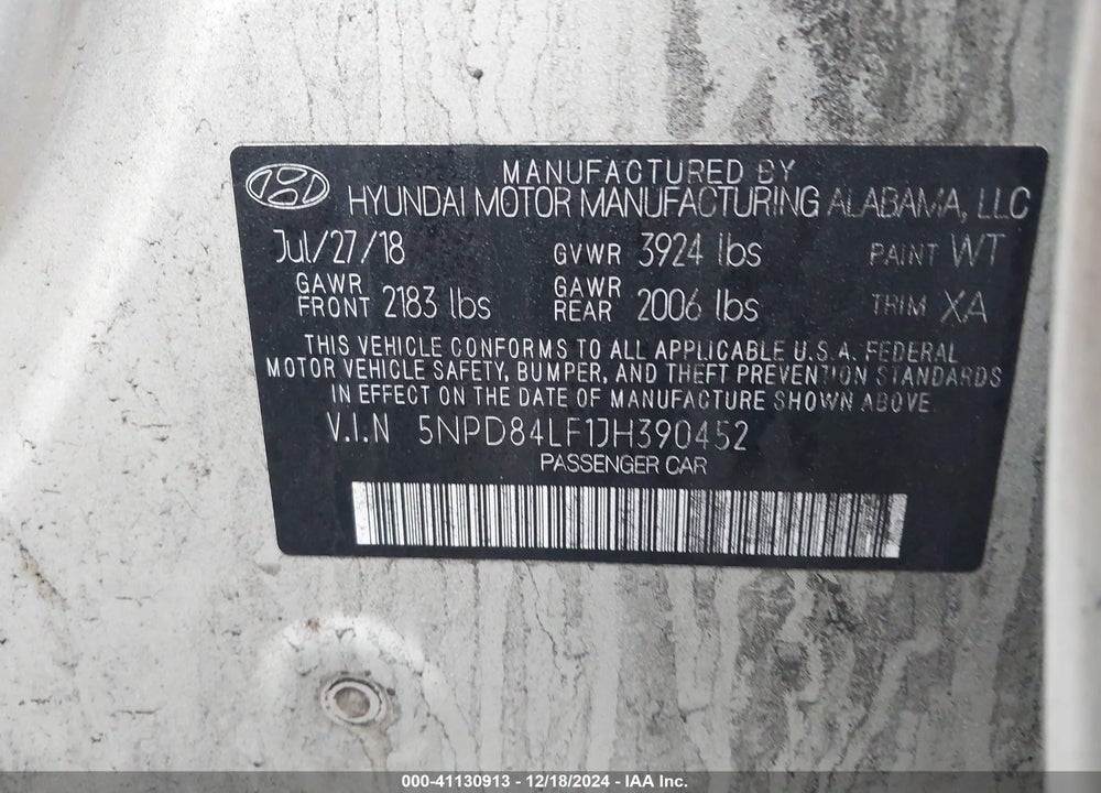 2018 HYUNDAI ELANTRA VALUE EDITION VIN: 5NPD84LF1JH390452