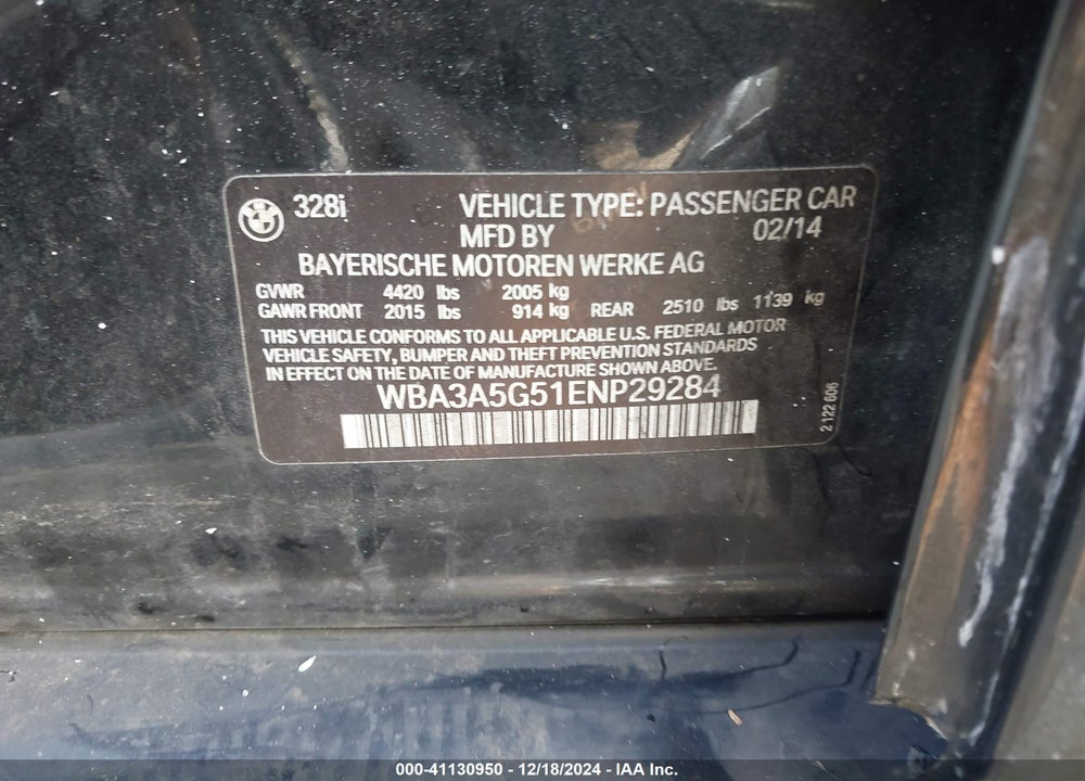 2014 BMW 328 VIN: WBA3A5G51ENP29284