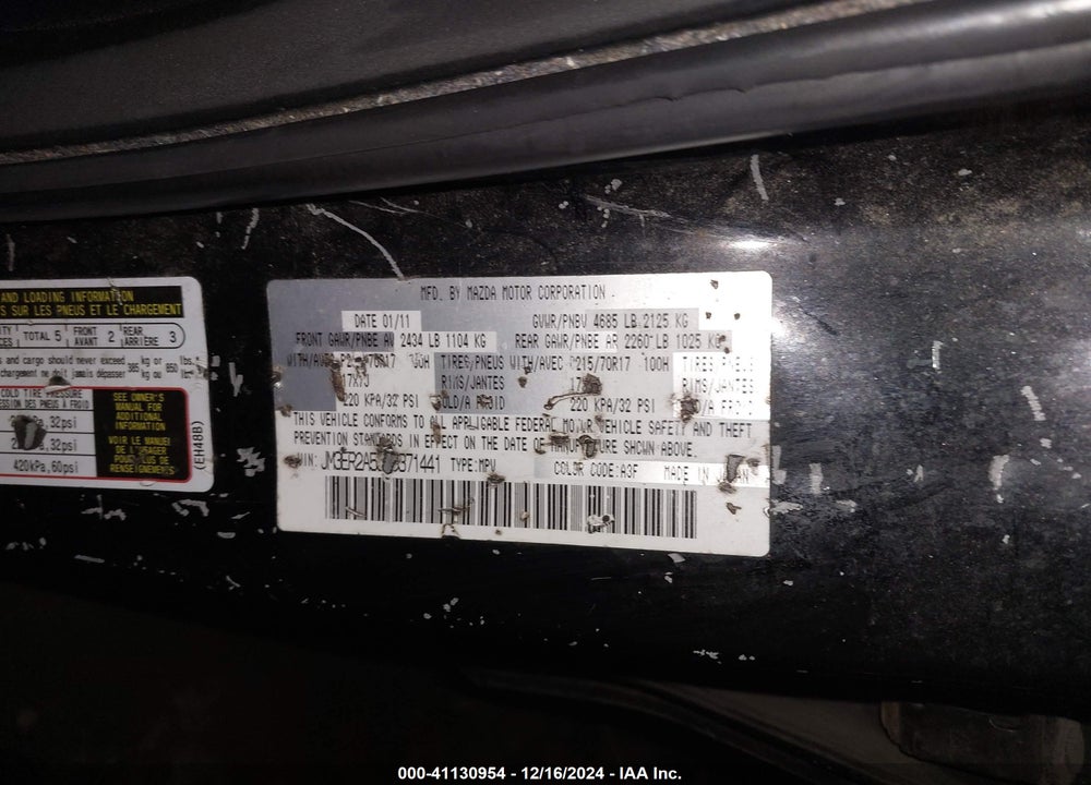 2011 MAZDA CX-7 I SV VIN: JM3ER2A53B0371441
