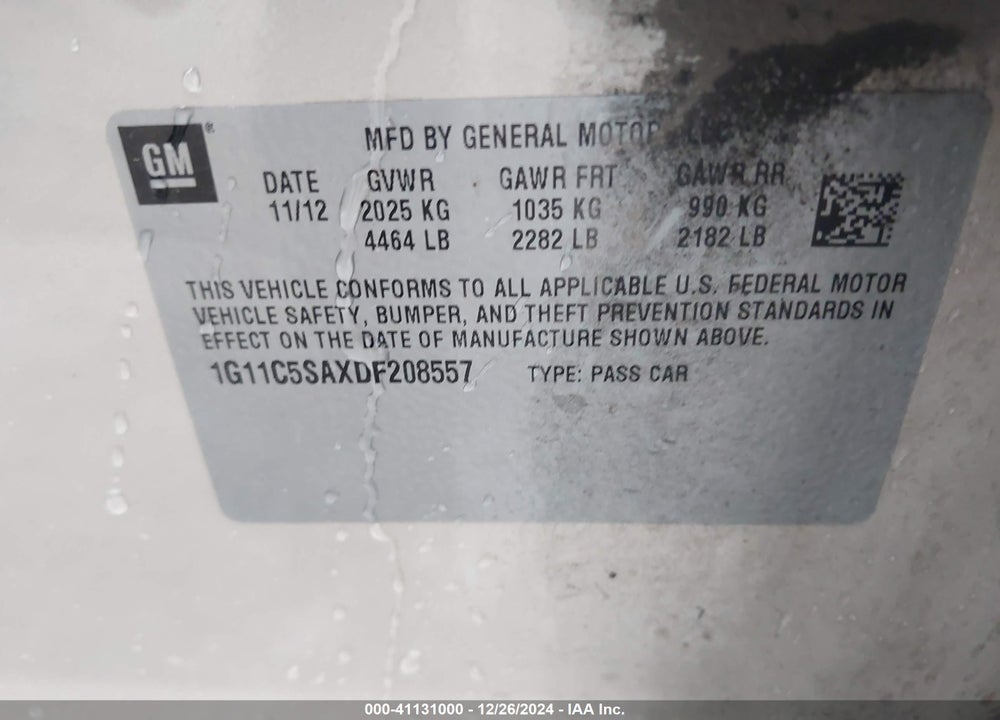 2013 CHEVROLET MALIBU VIN: 1G11C5SAXDF208557