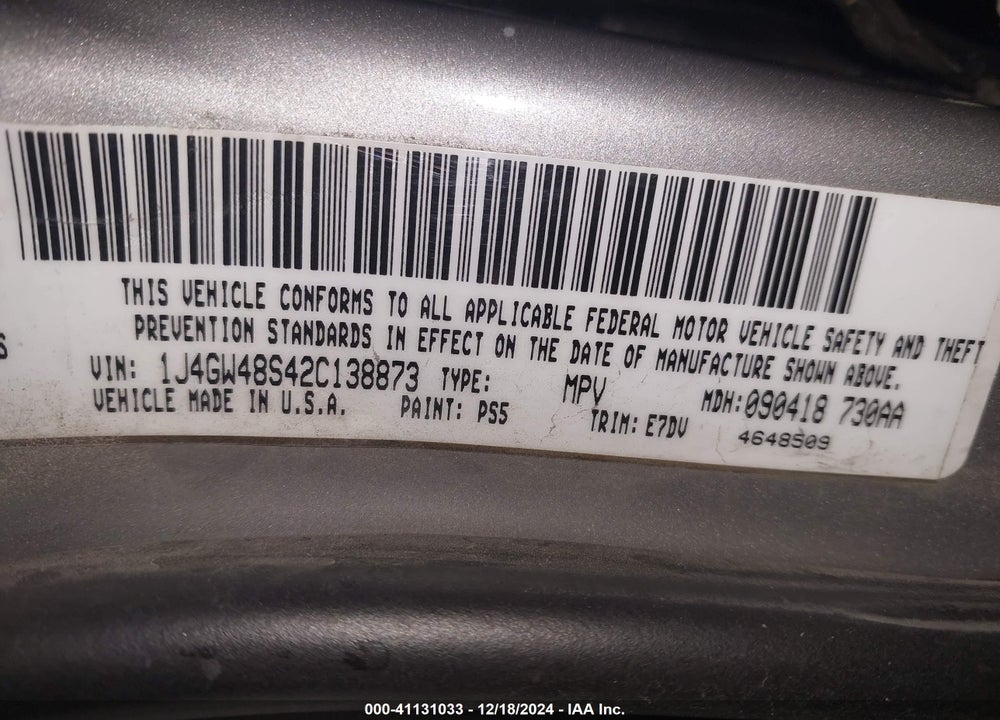 2002 JEEP GRAND CHEROKEE LAREDO VIN: 1J4GW48S42C138873