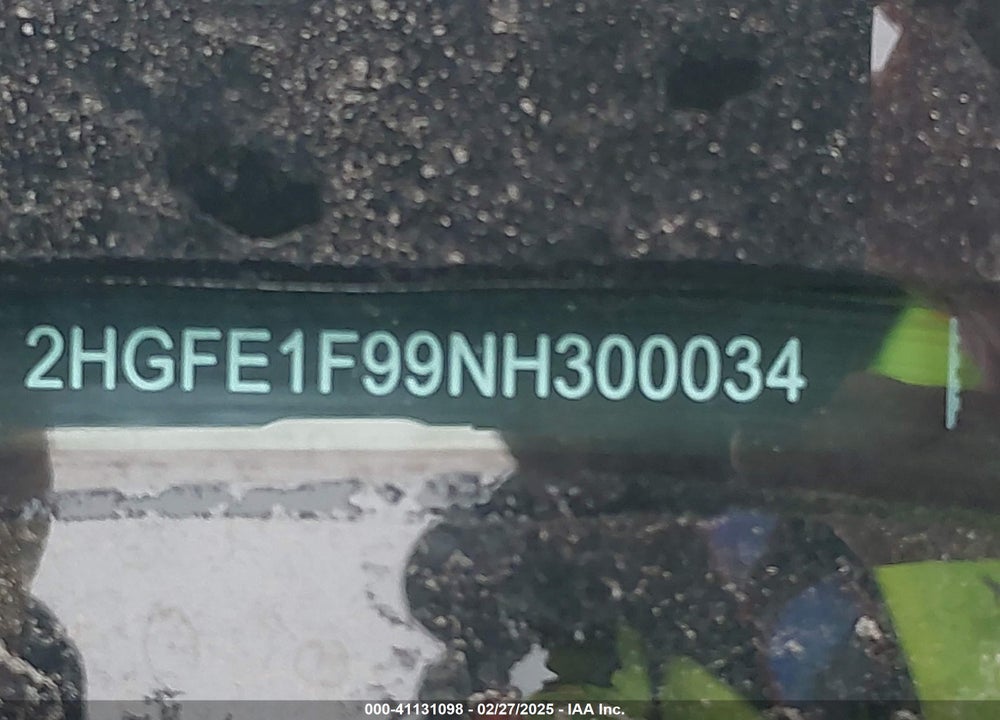 2022 HONDA CIVIC VIN: 2HGFE1F99NH300034