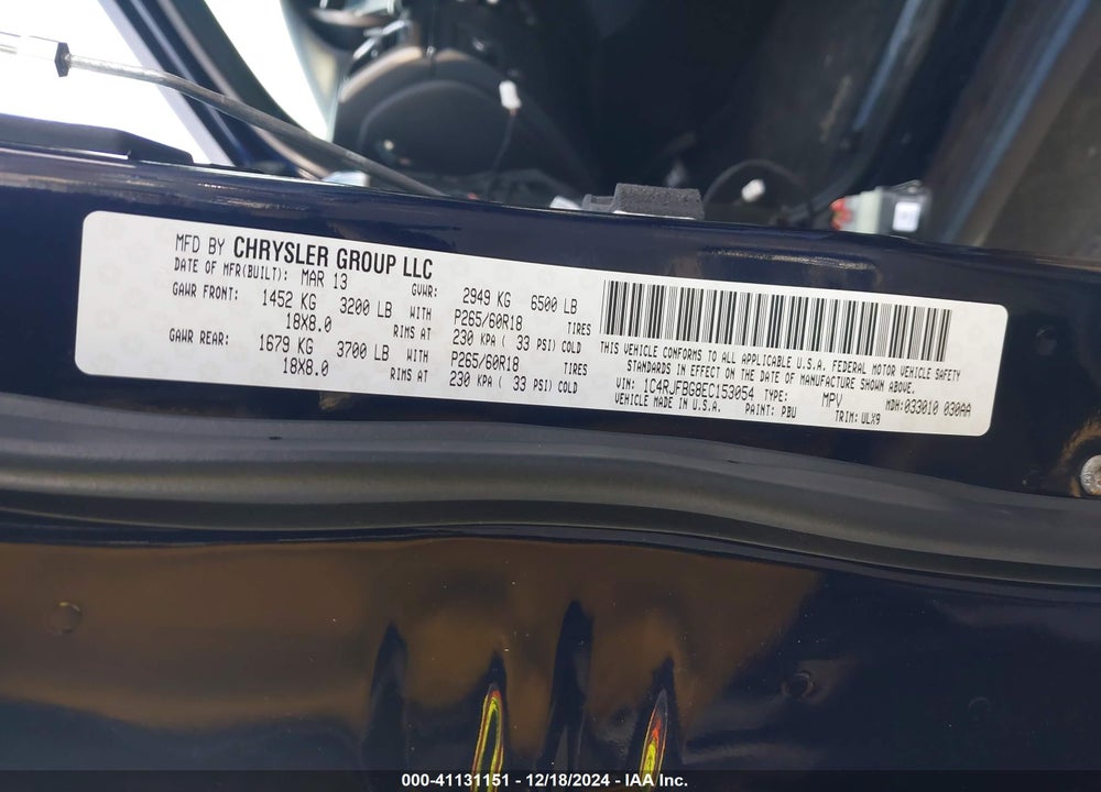 2014 JEEP GRAND CHEROKEE LIMITED VIN: 1C4RJFBG8EC153054