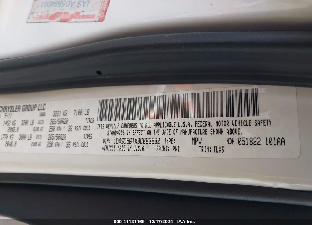 2011 DODGE DURANGO CITADEL VIN: 1D4SD5GTXBC663932