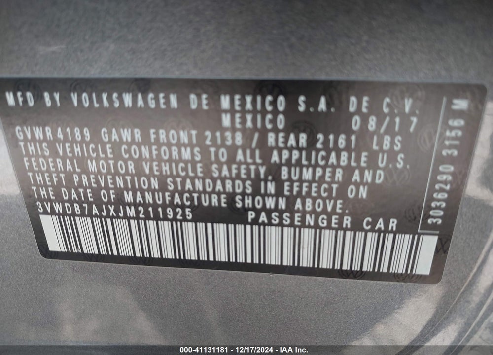 2018 VOLKSWAGEN JETTA 1.4T SE/1.4T WOLFSBURG EDITION VIN: 3VWDB7AJXJM211925