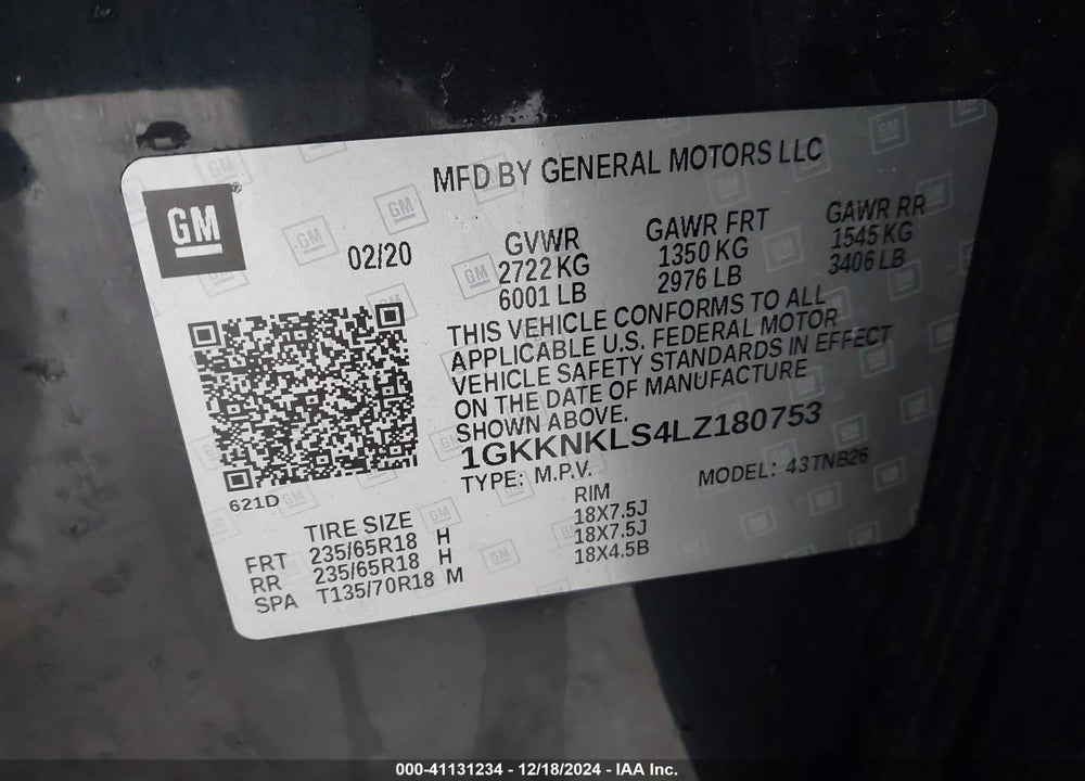 2020 GMC ACADIA FWD SLE VIN: 1GKKNKLS4LZ180753