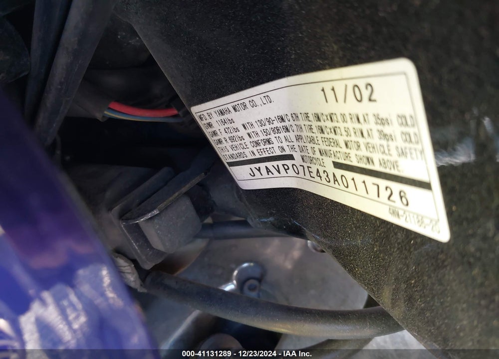 2003 YAMAHA XV1600 AT VIN: JYAVP07E43A011726
