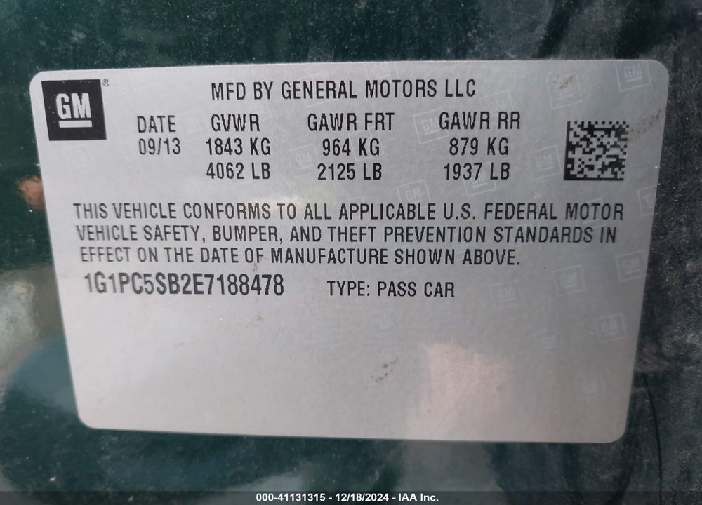 2014 CHEVROLET CRUZE 1LT AUTO VIN: 1G1PC5SB2E7188478
