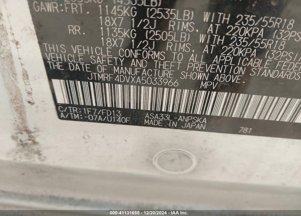2010 TOYOTA RAV4 SPORT VIN: JTMRF4DVXA5033966