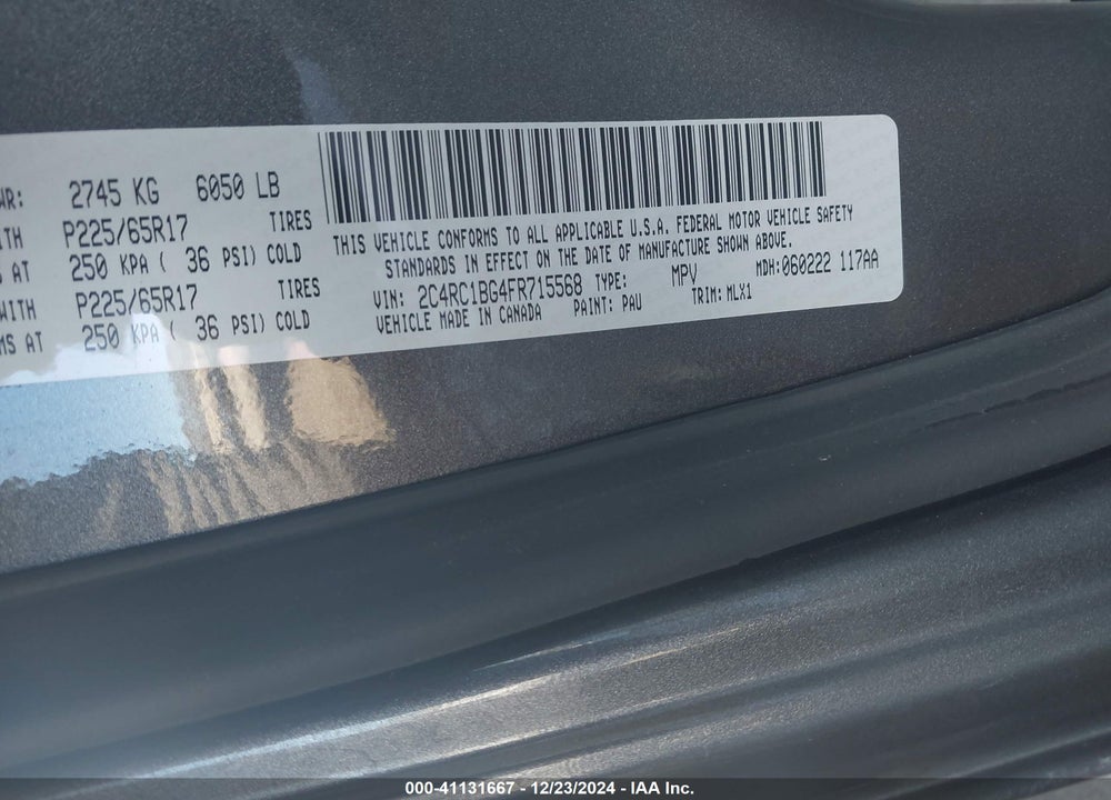 2015 CHRYSLER TOWN & COUNTRY TOURING VIN: 2C4RC1BG4FR715568