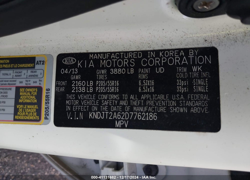 2013 KIA SOUL VIN: KNDJT2A62D7762186