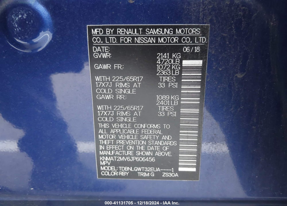 2018 NISSAN ROGUE VIN: KNMAT2MV6JP606456