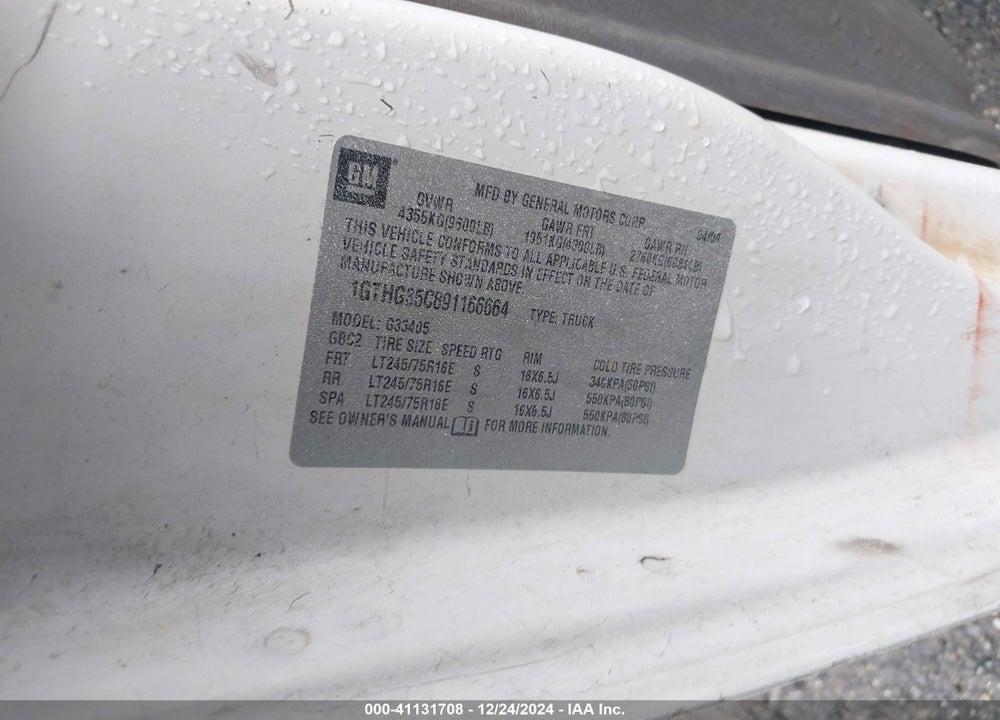 2009 GMC SAVANA 3500 WORK VAN VIN: 1GTHG35C891166664