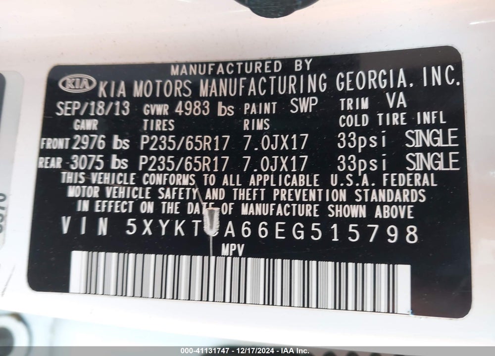 2014 KIA SORENTO LX VIN: 5XYKTCA66EG515798